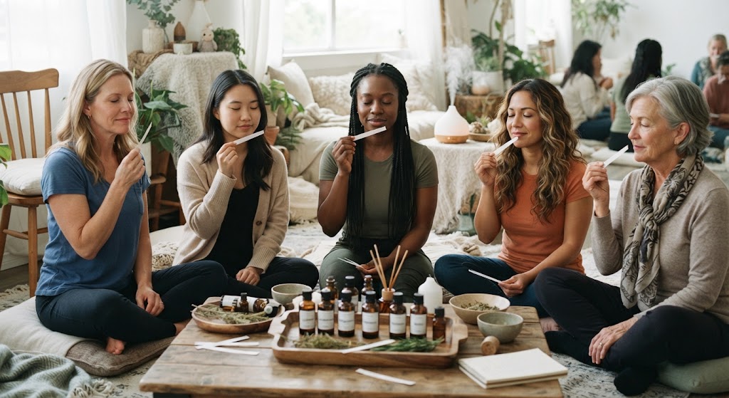 ladies sniffing scent strips